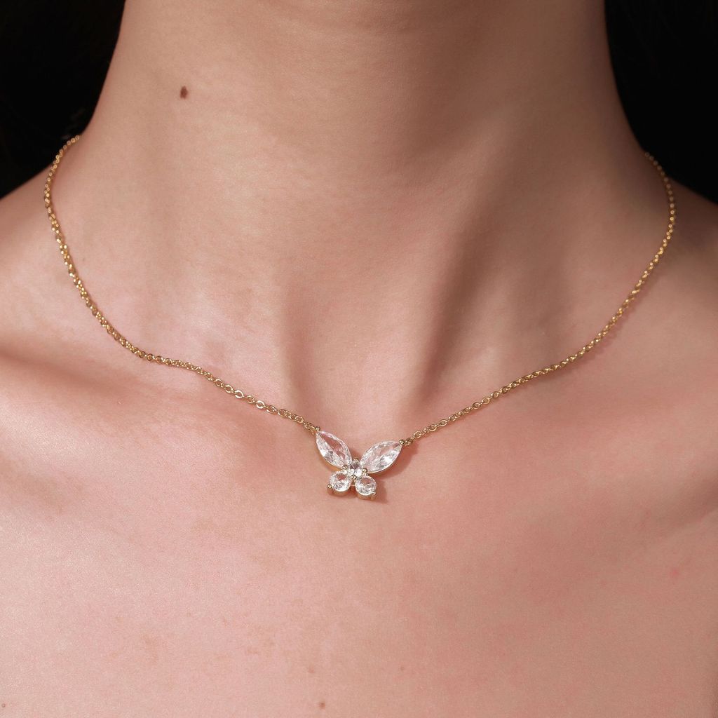 Butterfly Pendant Necklace Copper Zircon Handcrafted Females Daily Fashion Jewelry