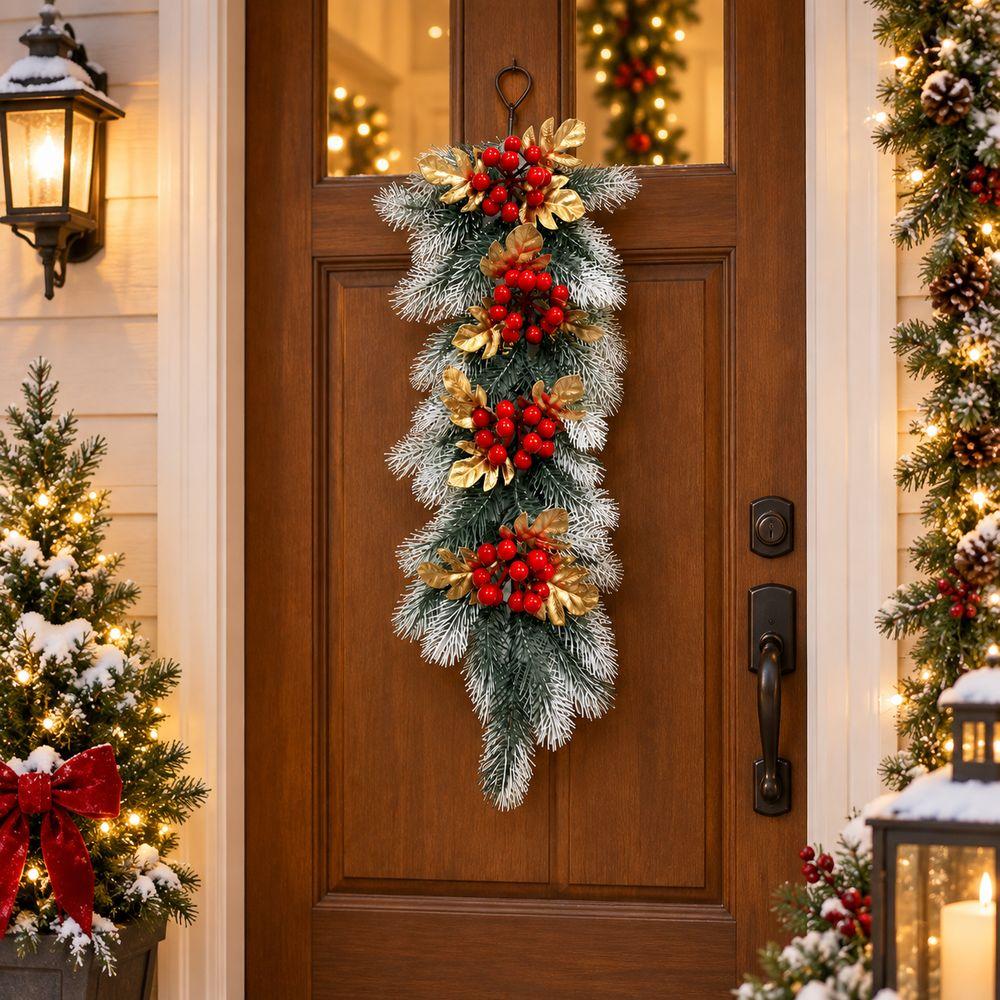 Red Berries Christmas Pine Garland Snow Flocked Red Berry Garland Fireplace Decoration