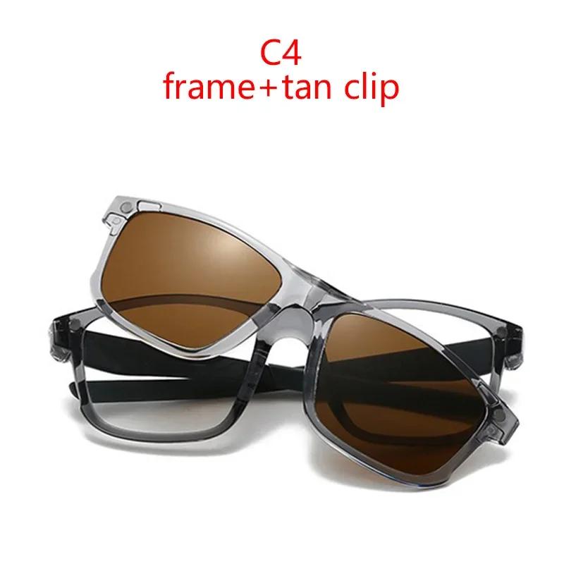 

New Polarized Black clip Sunglasses For Men UV Protection Retro Square Full Transparent Grey Frame Magnetic Sunglasses show as picture