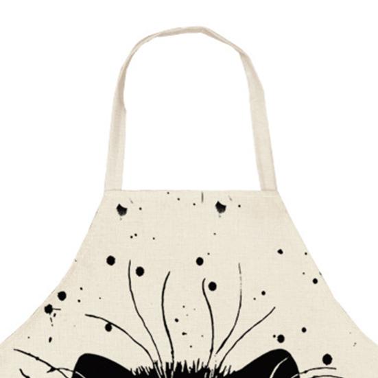 Lovely Cat Pattern Apron Breathable Good Woven Cotton Flax Cooking Apron for Home
