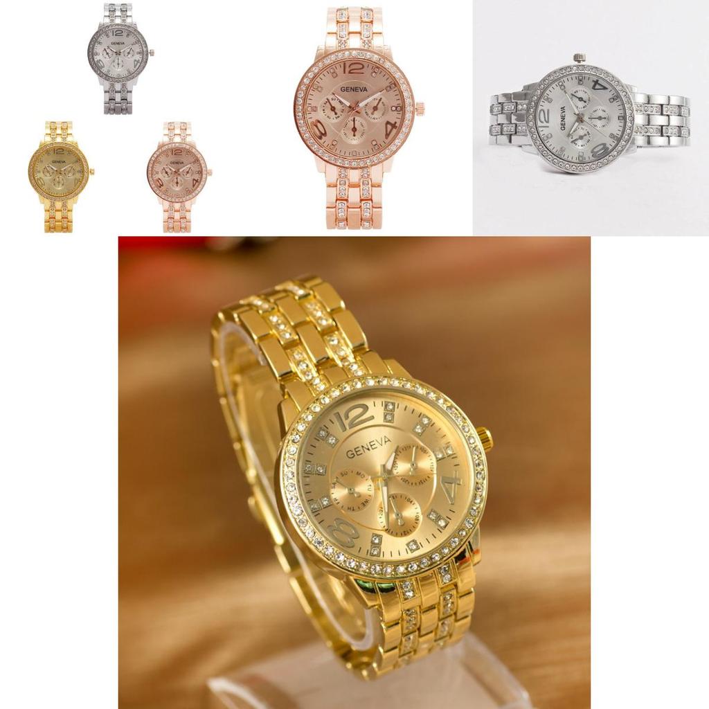 Fashion Womens Quartz Watch With Diamond Accents 24h Calendar Waterproof For Gift