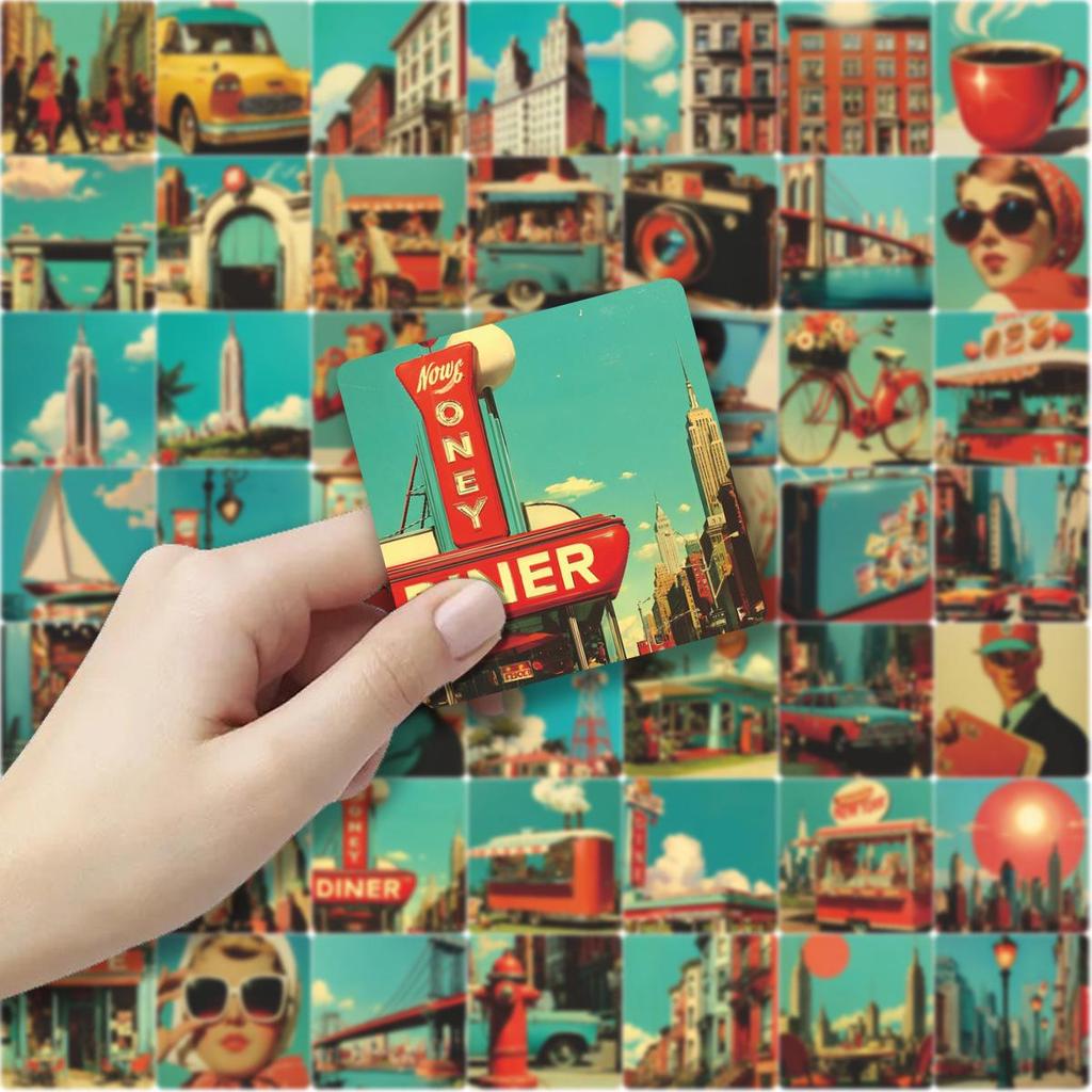 50 Autocollants Rétro Scenery de Villes Américaines pour Scrapbooks & Carnets