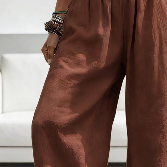Pantalones de Mujer Color Sólido de Pierna Ancha con Cintura Elástica Primavera Otoño Casual Largos para Trabajo Viaje Uso Diario