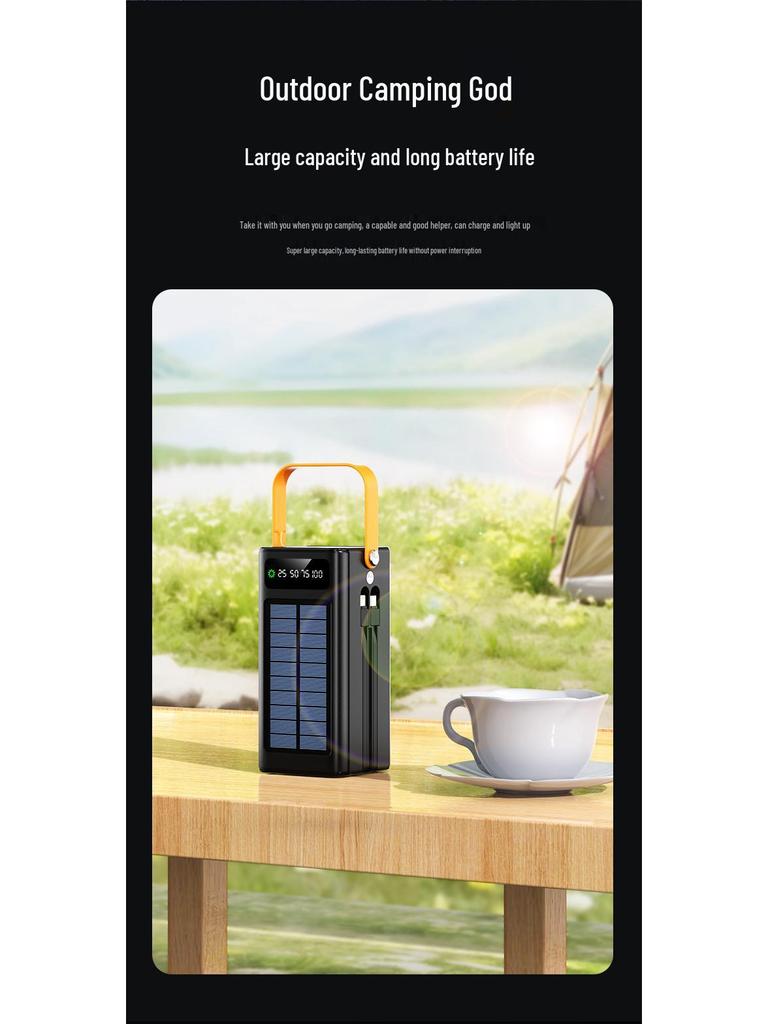 Large-Capacity 120W Solar Power Bank with 100,000mAh and Built-in Fast Charging Cable for Outdoor Use