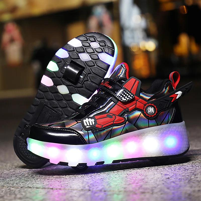 Kluci Dívky Kolečkové boty LED Svítící USB Nabíjení Dětské Kolečkové brusle Ležérní Skateboardingové boty Sportovní boty Dětské Tenisky