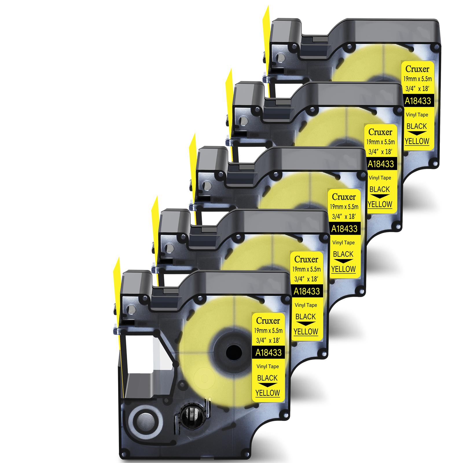 

5 PK IND Vinyl Labels 19mm 18433 Label Tape Black on Yellow Compatible With Dymo Rhino 1000 Rhino 5000 Rhino 5200 Label Printers (as the picture,19mm)