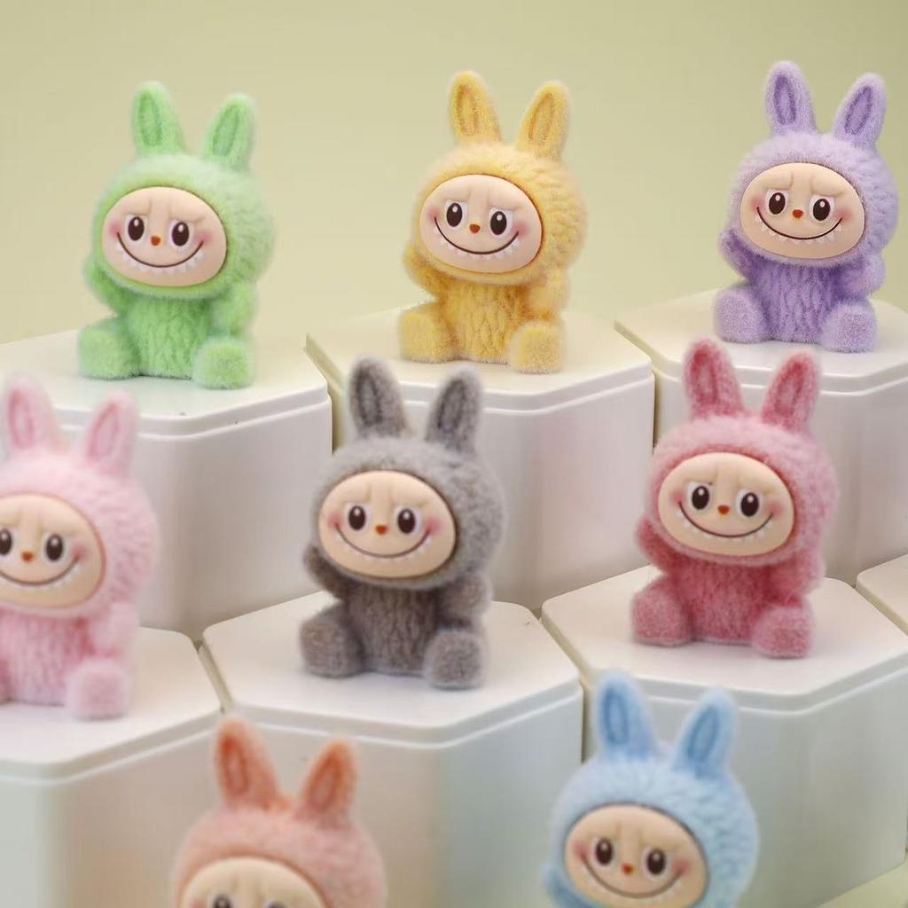 10pcs Mini Labubu Sitting Party Car Decoration Accessories Bubble Mart Cute Grain Decoration Plush Doll Pullcloth Doll