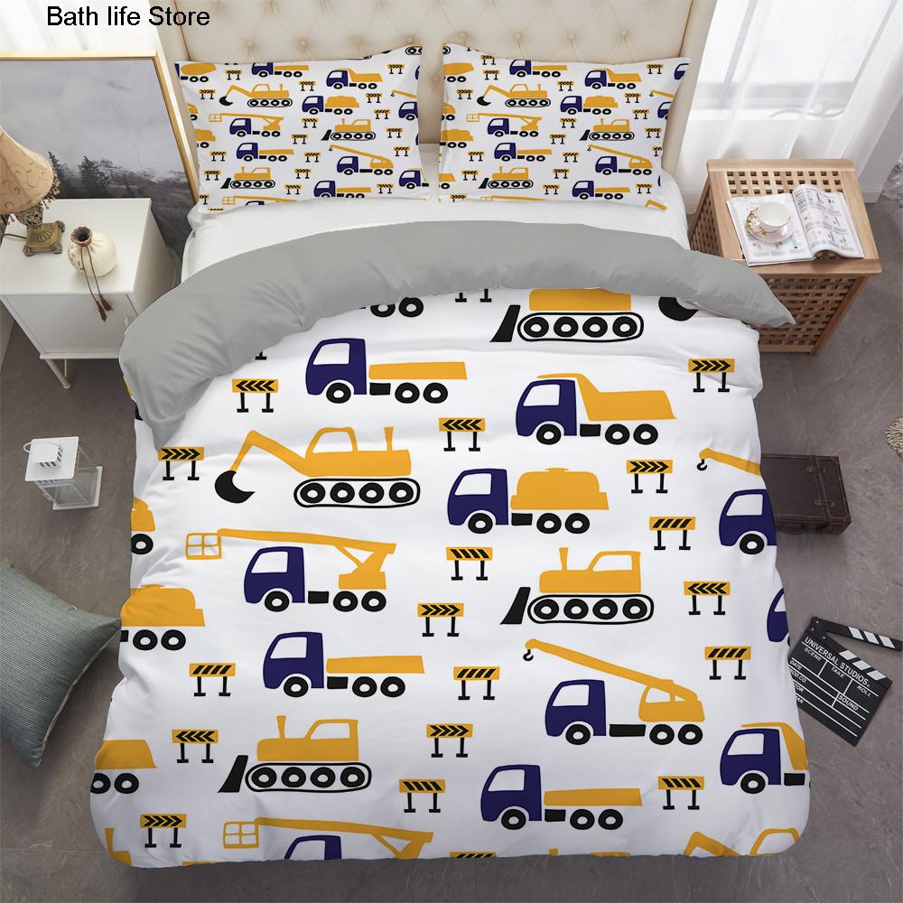 Kinder-Bettwäsche-Sets Bagger Traktor Bettdecke Bettbezug Cartoon Auto Jungen Bettbezug mit Kissenbezügen Queen Size Dekor Home