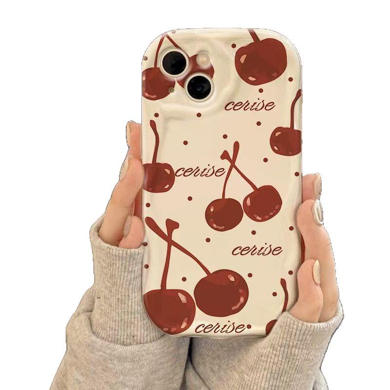Cherry Apple Oil Painting Phone Case, Drop-proof, 17-Pack for iPhone 16 Pro/15/14/13/12