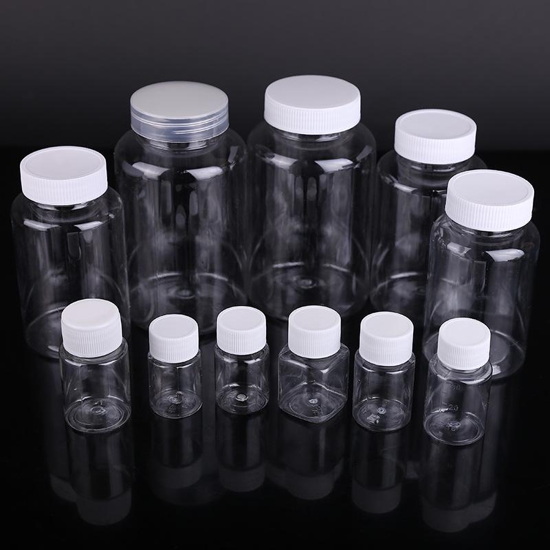 Available in 30ml, 50ml, and 100ml: Food-Grade PET Plastic Bottles, Wide-Mouth, Sealed for Small Medicines.