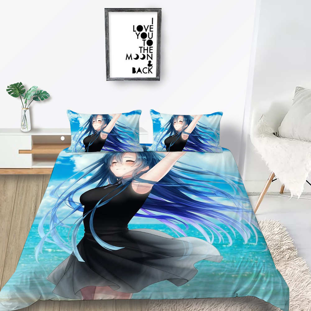 3D Animation Bishōjo Bedding Set, Curtilage Male Room Duvet Cover 2/3 Pieces, Anime Beautiful Woman DE135 * 200 Full Size Soft Home Decoration