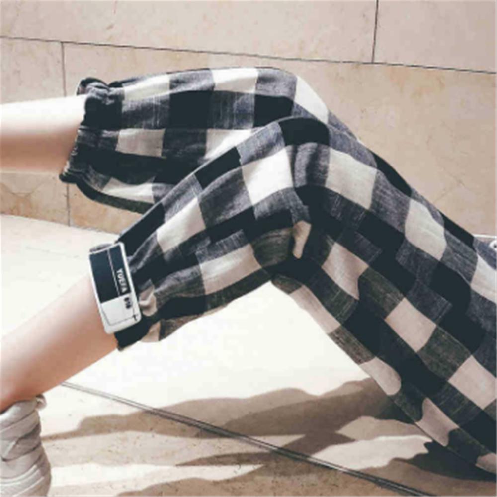 Women Mid Waist Straight Plaid Print 