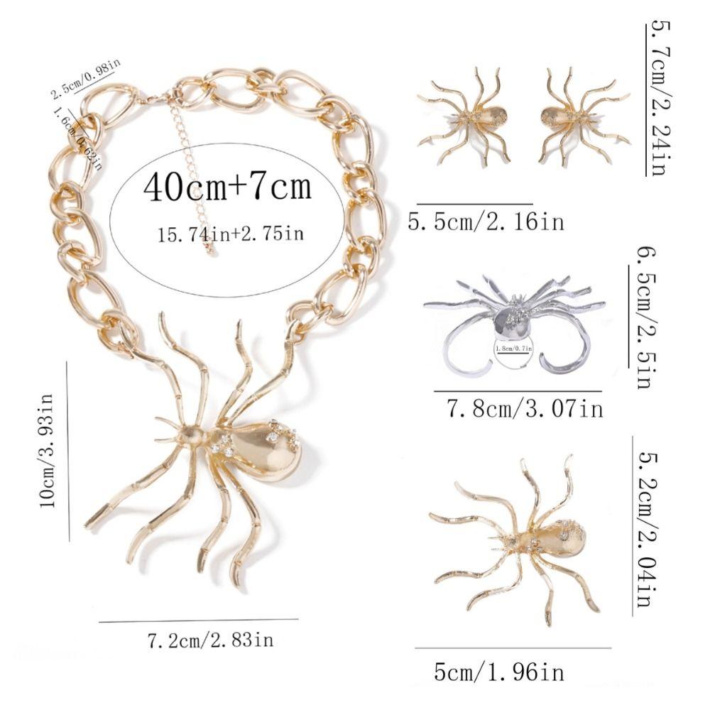 Opening Ring Exaggerated Spider Jewelry Set Brooch Insect Ear Studs Vintage Spider Necklace  Girls