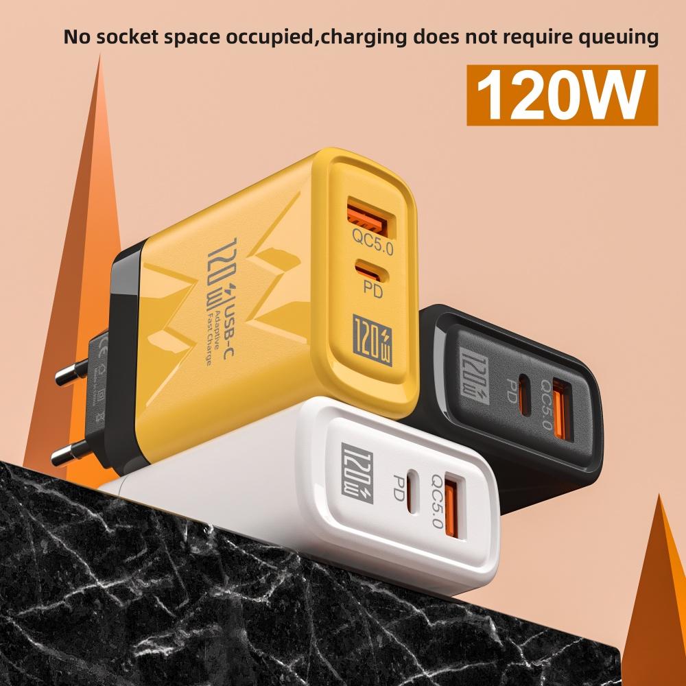 120W GaN USB C Fast Charger PD QC5.0 Wall Adapter for iPhone 15 16 Samsung Xiaomi Huawei Quick Charge EU/US Plug Phone Charger