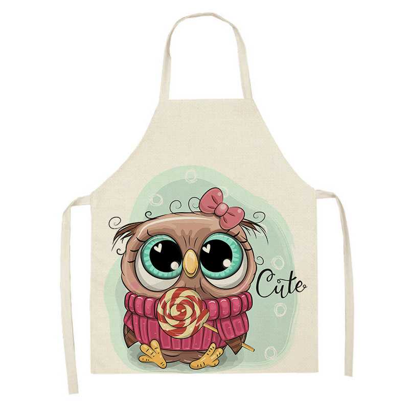 Cartoon Owl Printed Kitchen Apron Antifouling Waterproof Sleeveless Home Cleaning Tools Restaurant Chef Bib Cooking Accessories