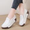 Retro Women Platform Shoes Leather Wedges Slip-on Loafers Anti-slip Walking Casual Footwear for Working Traveling
