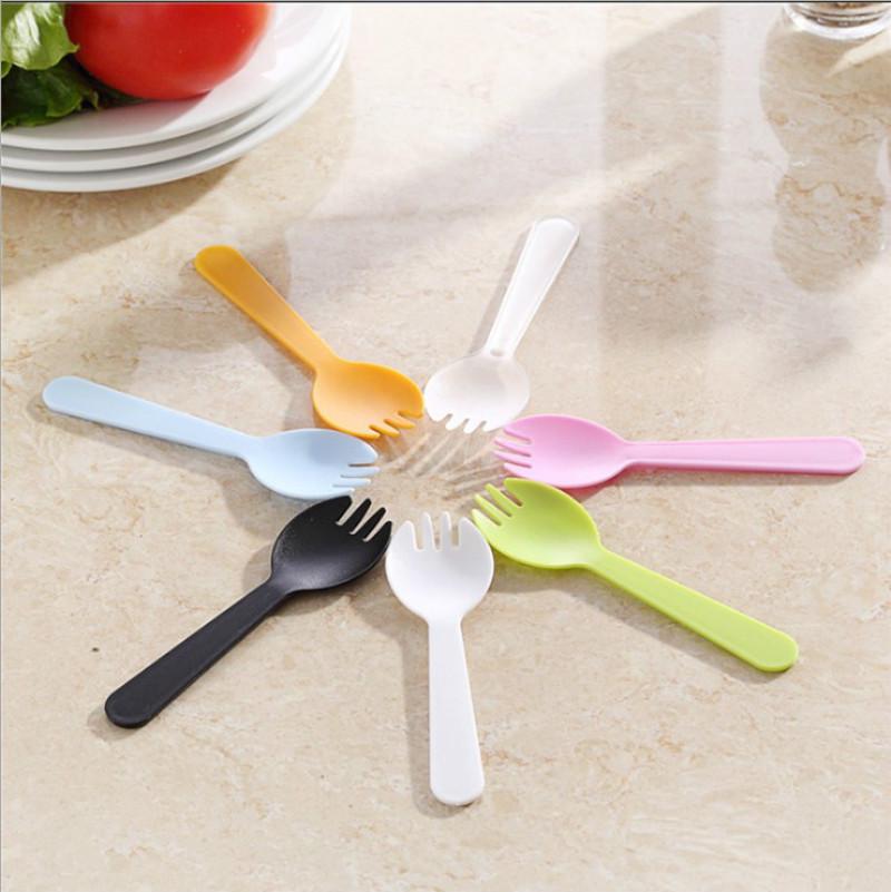 100pcs/lot Disposable Fork Spoon Plastic Tableware Cake Fork Independent Packaging Wedding Birthday
