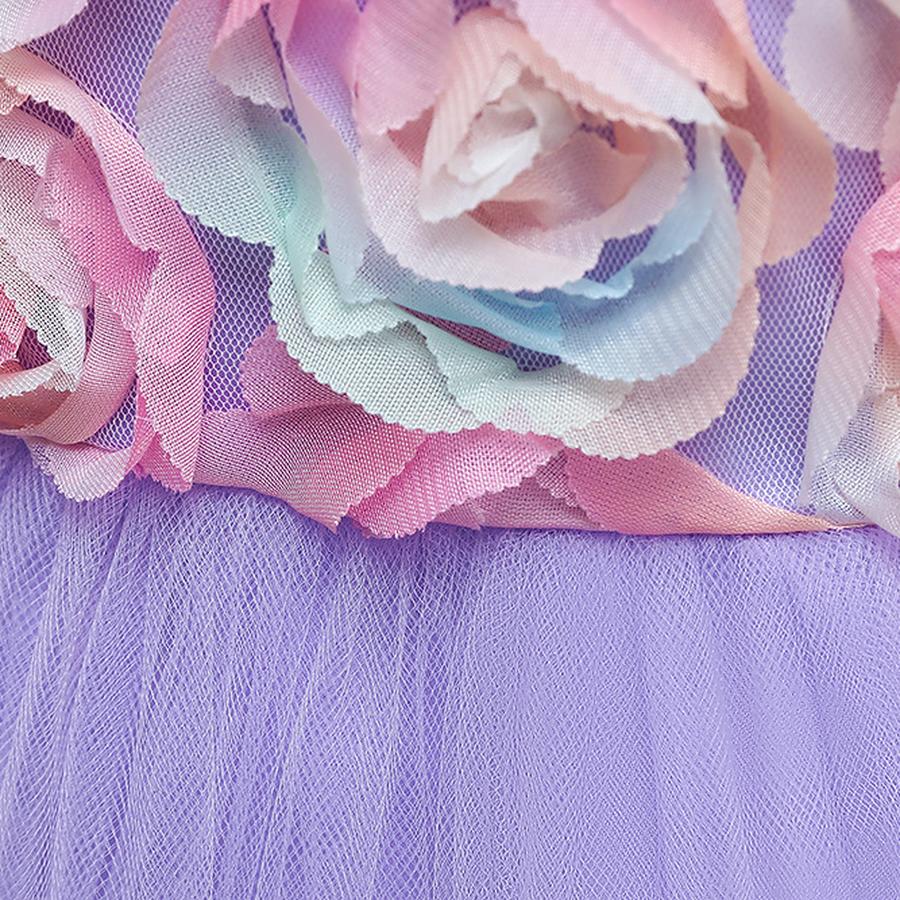 Girls Mesh Flower Runway Dress Children's Party Wedding Princess Dress with Train