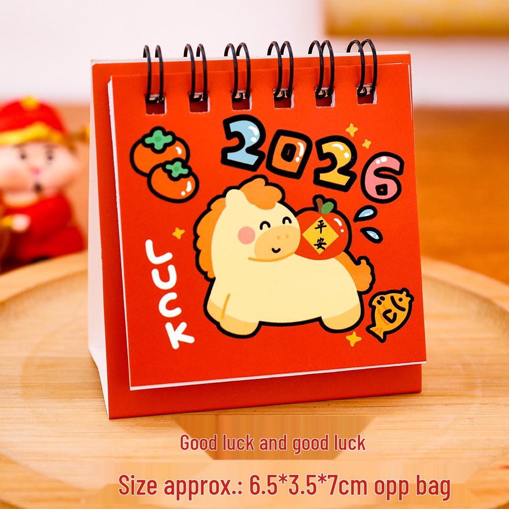 2026 Year of the Horse Mini Cartoon Desk Calendar - Cute Desktop Decoration & Punch-in Calendar, Small Gift Idea