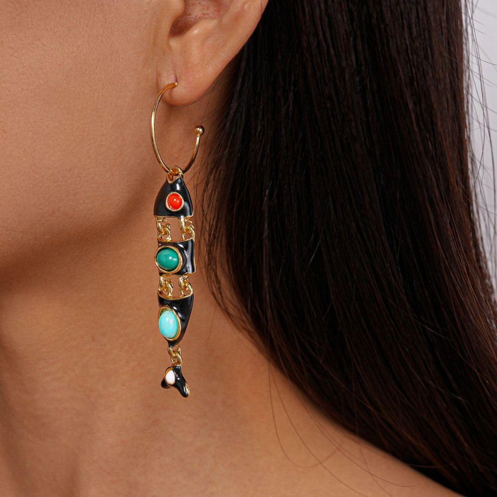 Gothic Ethnic Style Earrings Exaggerate Enamel Dangle Earrings Little Fish Earrings  Lady