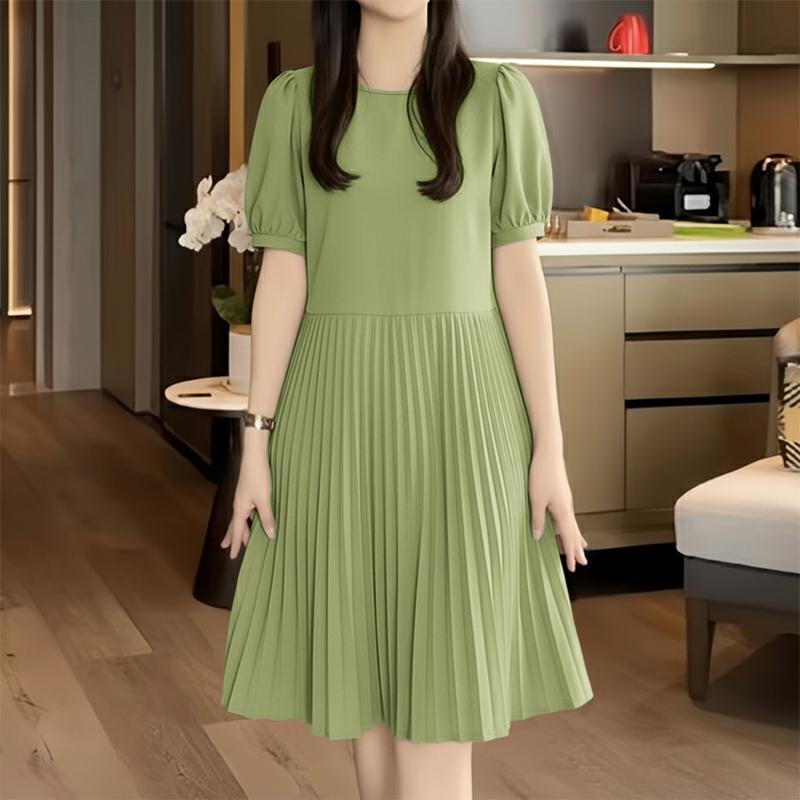 ZANZEA Women Daily Casual Round Neck Solid Color Short Sleeve Dress S зелёный