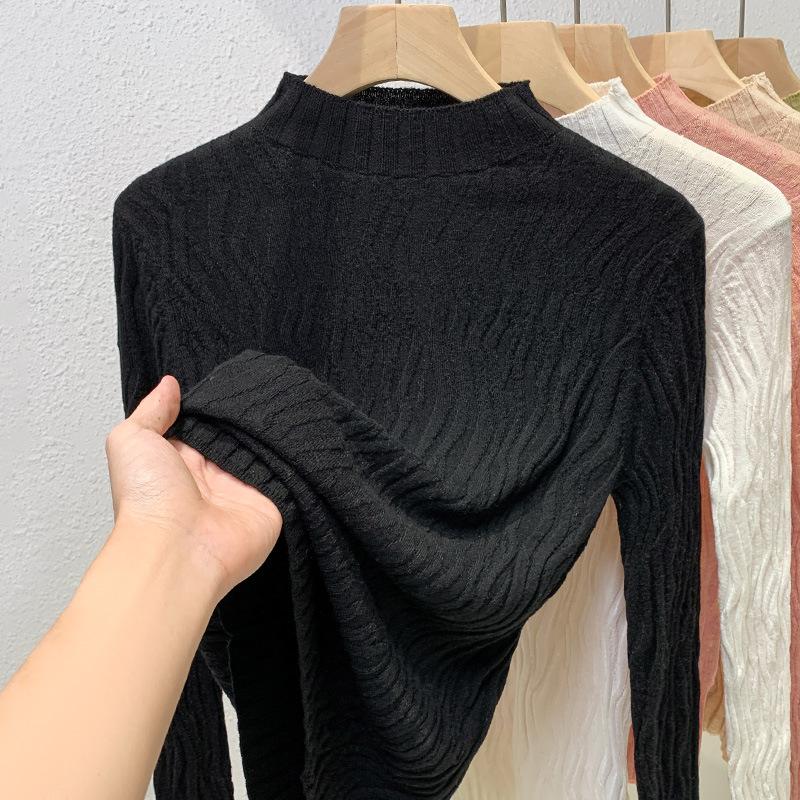 Knitted Base Shirt for Women New Women's Temperament Half-high Neck Pullover Sweater Waist-hugging Top