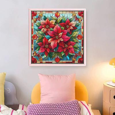 Xmas Flower Full 11CT DIY Stamped Printed Cross-Stitch Kits 45x45cm Embroidery Needlepoint Starter Kits for Adults Home Decor