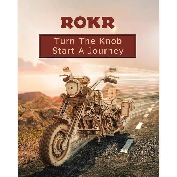 ROKR 3D Wooden Motorcycle Puzzle-Wood Model Car Kits To Build for Adults-Brain Teaser Gearjits Puzzle-1:8 Scale Cruiser Motorcycle As A Gift for
