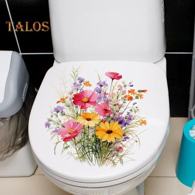 Bunter Blumen-Toilettenaufkleber, wasserdicht, abnehmbar, selbstklebend, PVC, Wanddekoration für Wohnzimmer und Badezimmer, Blumenpflanzen, Toilettensitzdeckel, Dekoration