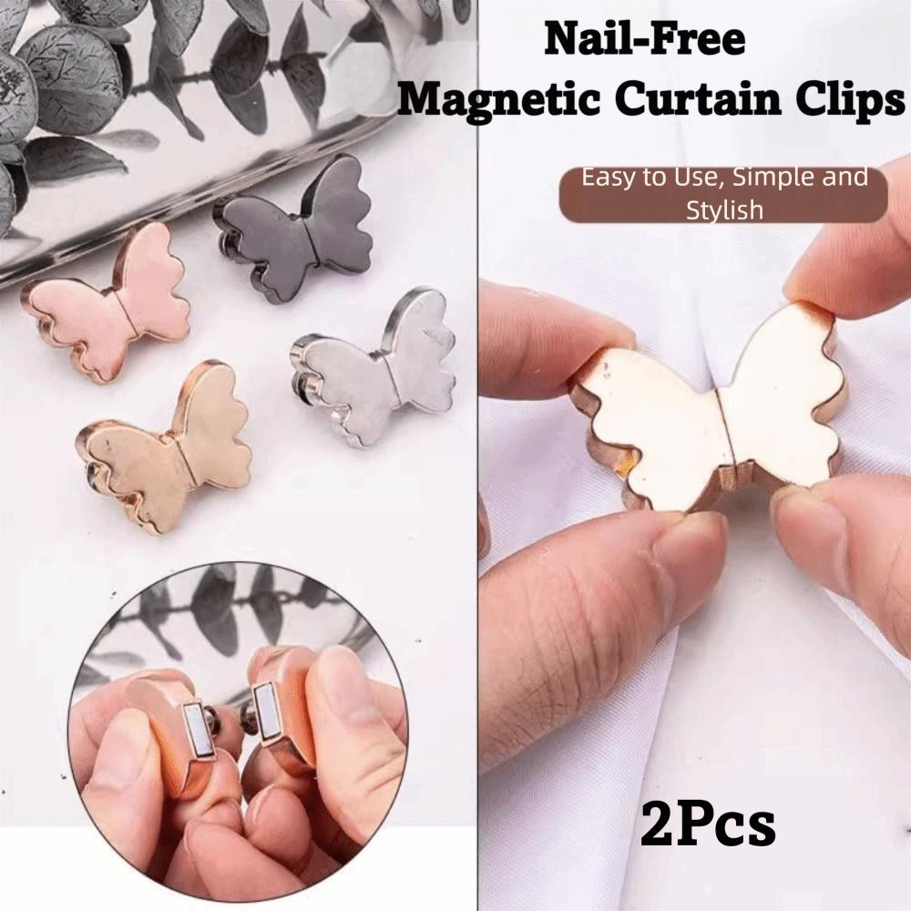 2Pcs Simple Nail-Free Magnetic Curtain Button Punch-free Drapery Clips Curtain Ties for Home