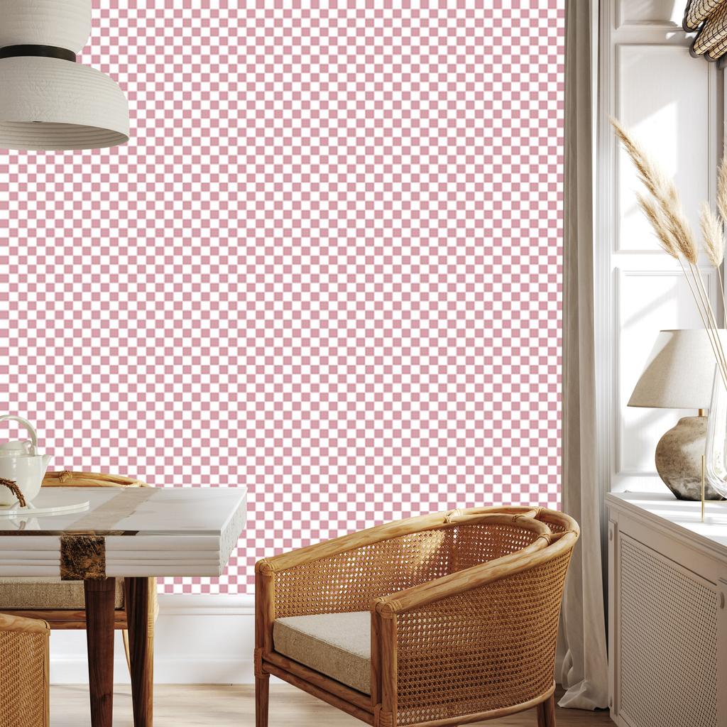 Checkerboard Wallpaper White and Coral for Living Room and Bedroom 50x1000