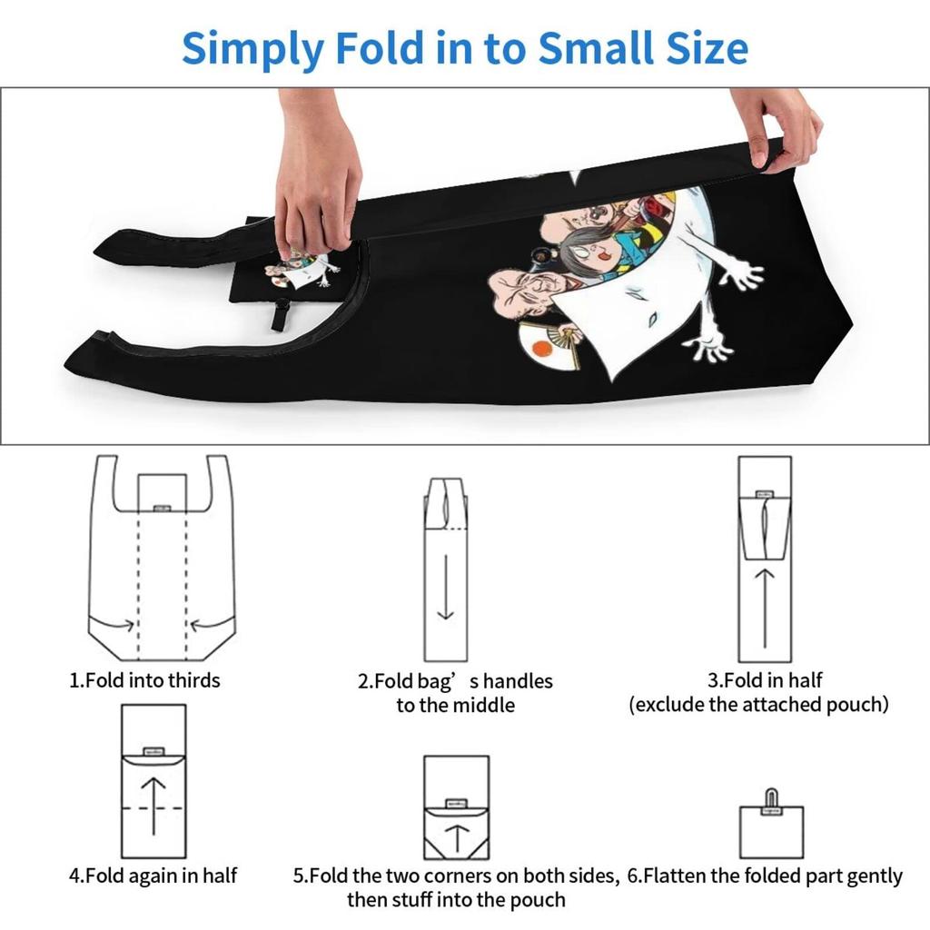 Gegege no Kitaro eco bag, large capacity foldable eco bag, popular lightweight waterproof shopping bag, stylish multi-functional tote bag for women an