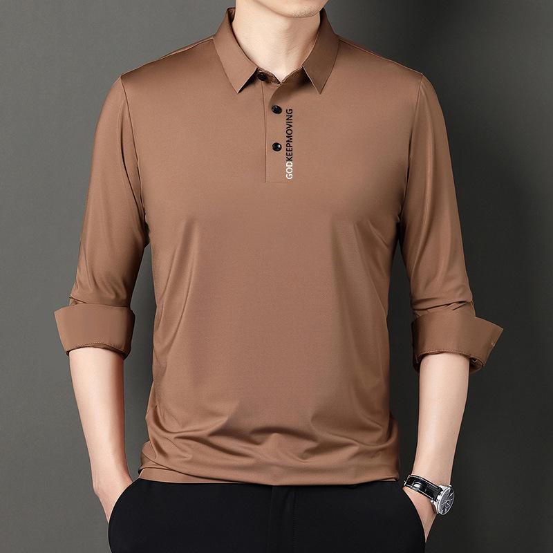 Long Sleeve Lapel T-shirt Boy's Undershirt Printed Thin Spring and Autumn T-shirt Men's Polo Shirt Trendy