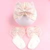 Pure Cotton Baby Girl Hat & Sock Set - Breathable Lace Trim with Bow, Perfect for Spring & Autumn. Super Cute!