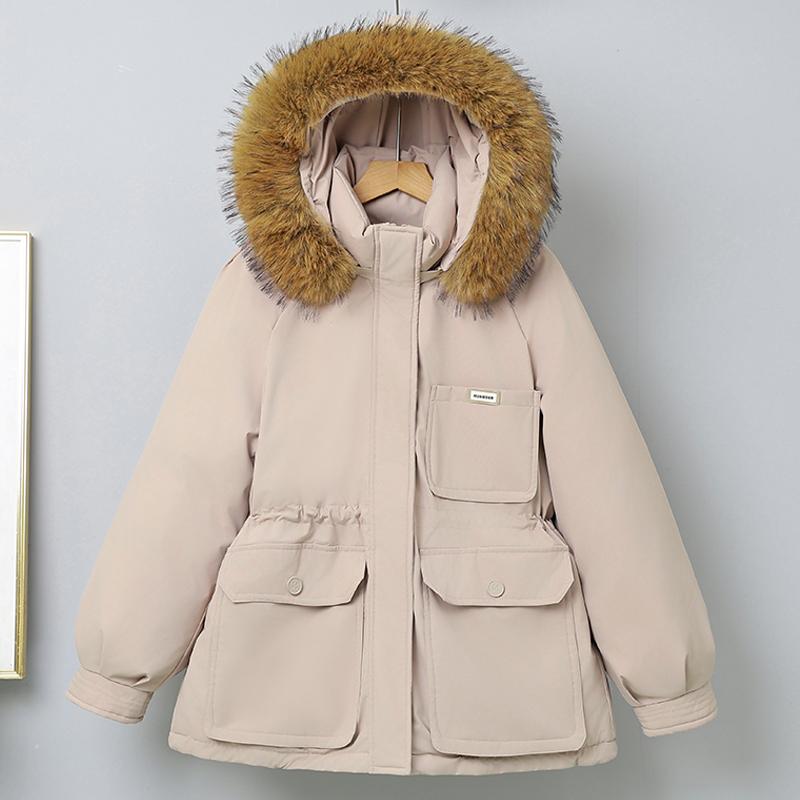 

Модные зимние пальто женские парки с капюшоном воротник из искусственного меха толстые теплые женские куртки L хаки