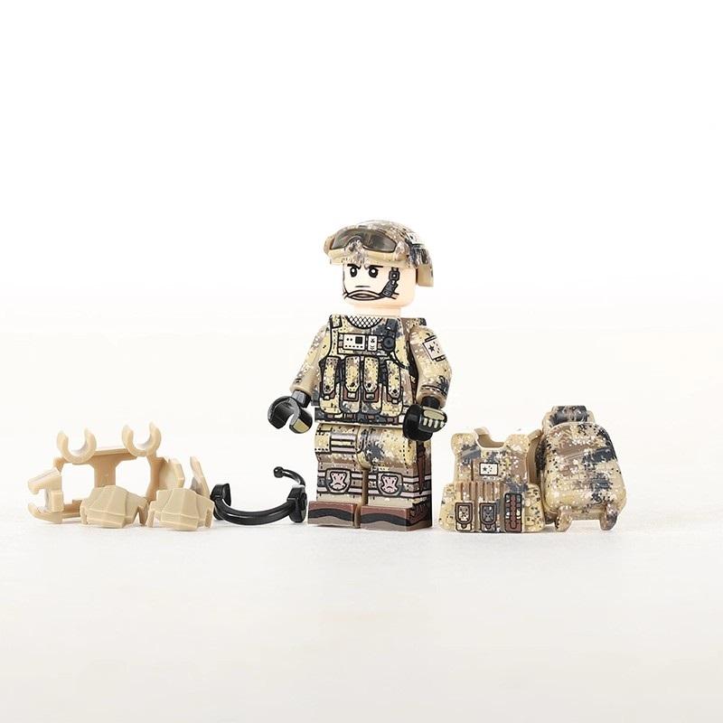 Advanced Printing China Desert Army Special Forces MOC Mini Figures Accessories Vests Helmet Military Building Blocks Toy