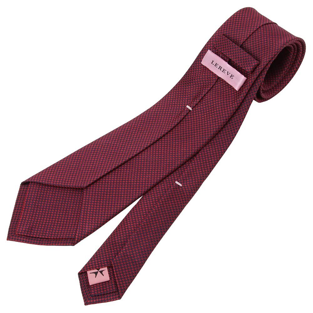 [LEREVE] Brand 100% Silk Tie, Seven-Fold, Wine Red & Navy Bicolor, Seven-Fold Tie, Houndstooth Pattern, Red & Blue