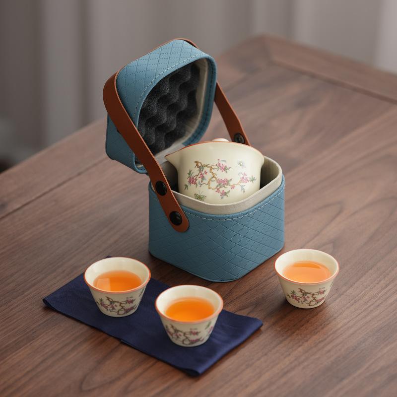 Business Gifts Travel Tea Set Kuaike Cup Qingyun Portable Set Retro Ru Kiln Enterprise Event Memorial