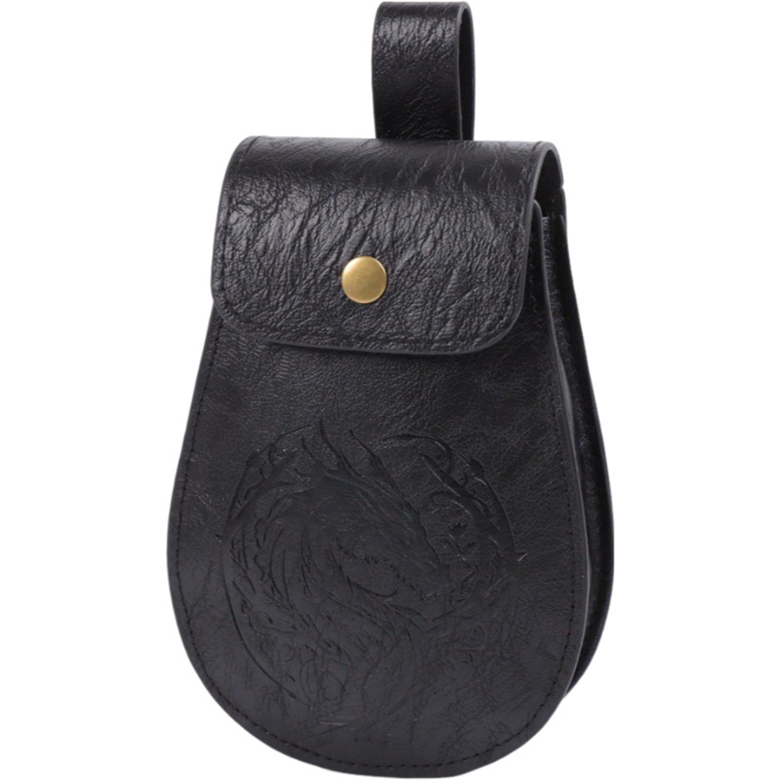 

Medieval Theme PU Leather Waist Pack For Key Cash Storage Bag Belt Waist Pouch With Secure Closure for Halloween Party чорний