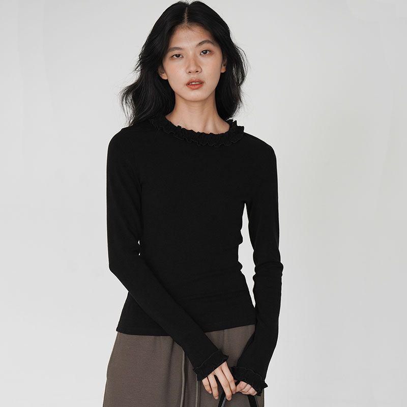 

Autumn/Winter Slim Fit Spicy Girl Long-Sleeve Crop Top - Versatile & Flattering Design for Women Large чорний