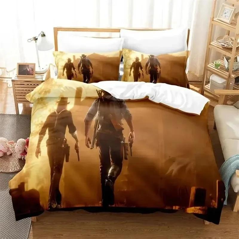 Spiel Red Dead Redemption Bettwäsche Set 3D Gedruckt Geeignet für Schlafzimmer Weiche Bettbezug Set Mit Kissenbezügen Kinder Kinder Heimtextilien