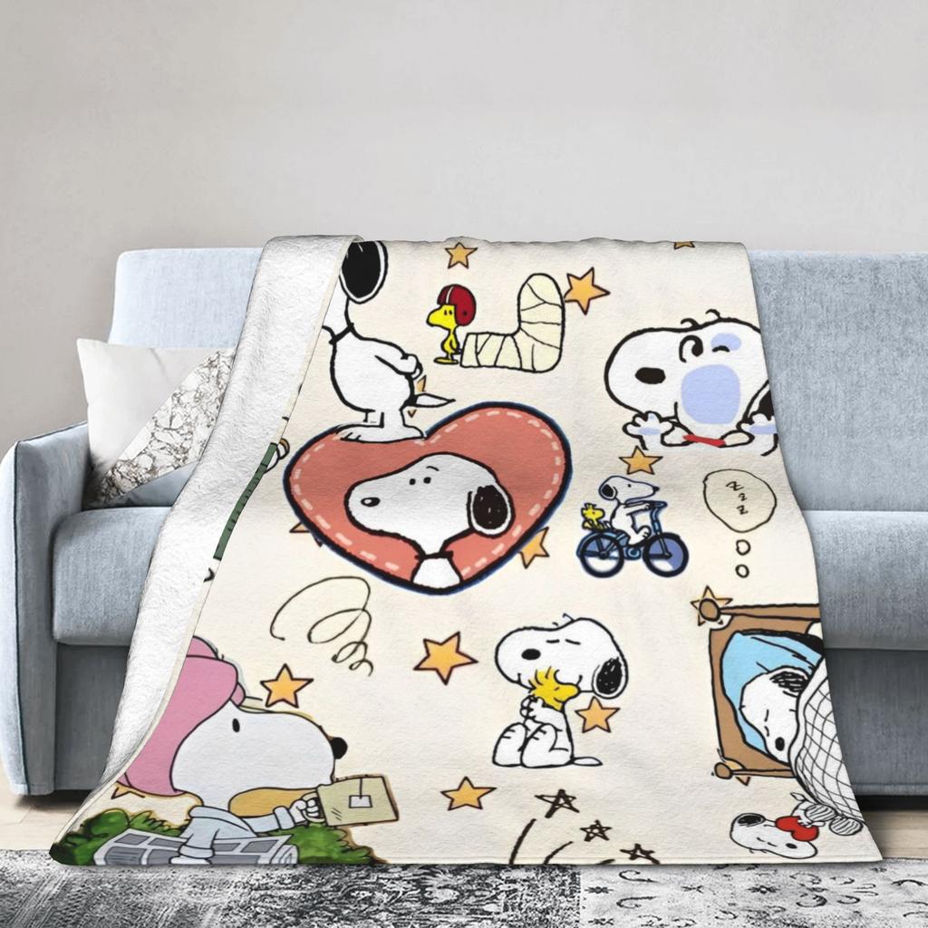 Snoopys Woodstock Velvet Throw Blanket Cartoon Blankets for Sofa Bedroom Super Warm Quilt,