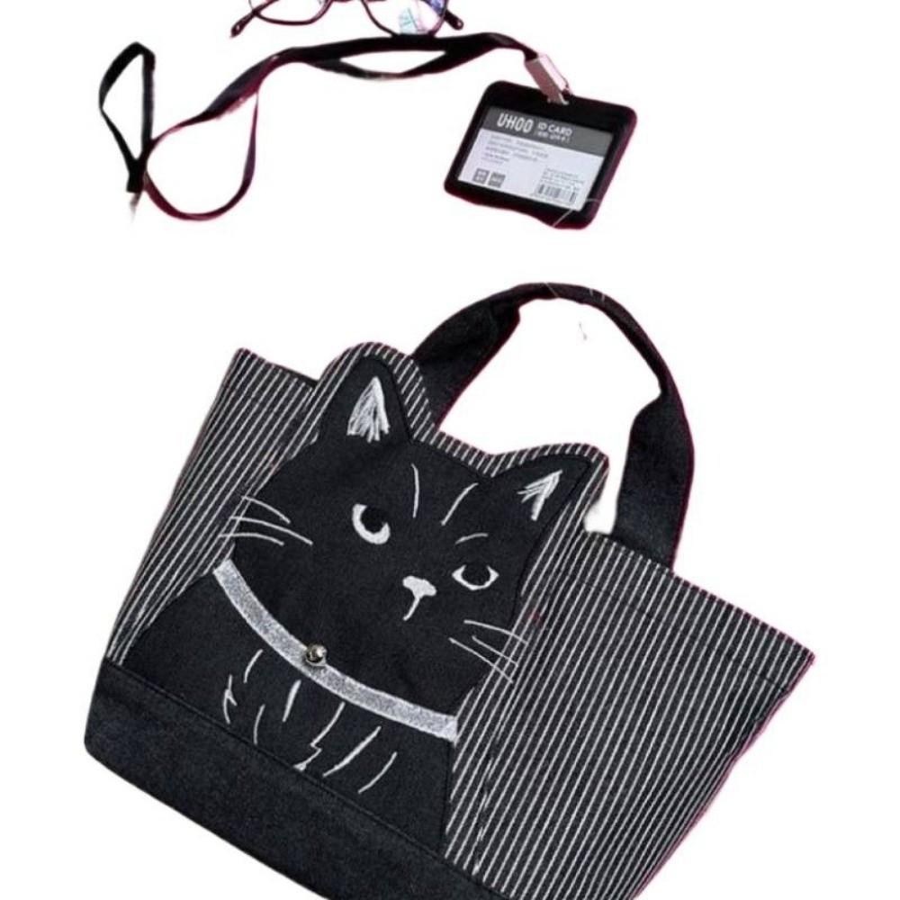 Fashion Embroidery Design Handbag Large Capacity Canvas Lunch Bag Multifunctional Portable Shopping Bag Commuting Bag