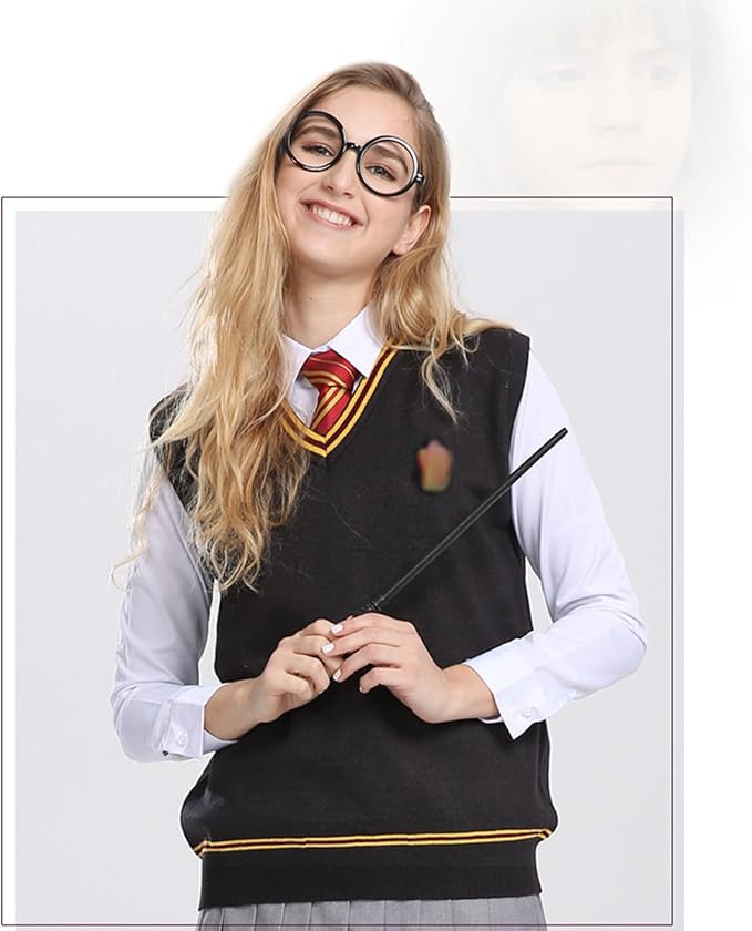 Magic Cosplay Set Gryffindor Vest Sweater Magic Vest Halloween Cosplay Costume Everyday Wear Unisex Vest Tie Glasses Set [Formemory] 3-Piece (S)
