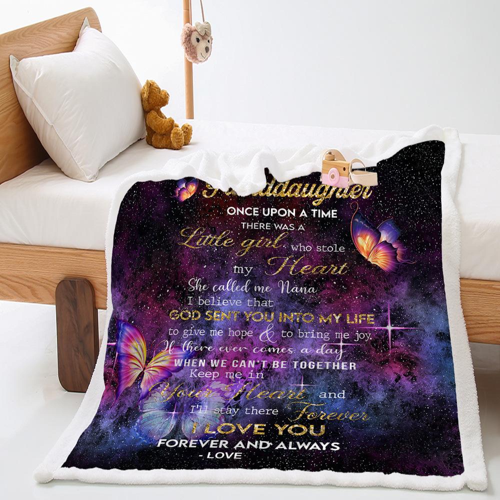 Blanket 2D Digital Printed Lamb Fleece Crystal Fleece Handwritten Letter Blanket Cover Blanket