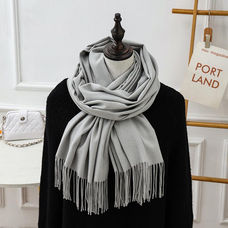 Großer roter Schal, hochwertiger und vielseitiger Woll-Kaschmir-Schal für Damen, Winterschal im koreanischen Stil, einfarbig