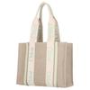 Chloe Woody Classic Logo Linen And Leather Tote Bag Women Tote Beige C23AS383L1738A