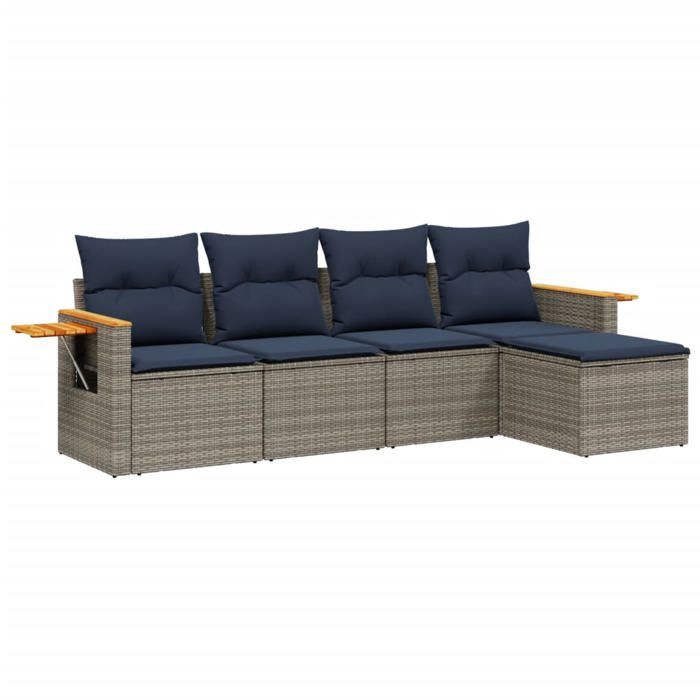 VidaXL Salon de Jardin avec Coussins 5 pcs, Canapés de Patio, Ensemble de Meubles, Mobilier de Terrasse Exterieur, Gris 3226761