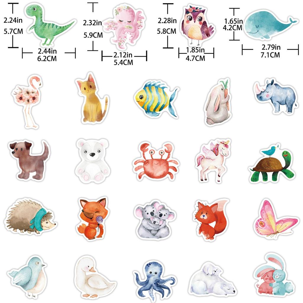 80pcs Cute Animal Stickers for Kids Cartoon Animals Decals On Water Bottle Laptop Scrapbook Watercolor Waterproof Vinyl Sticker