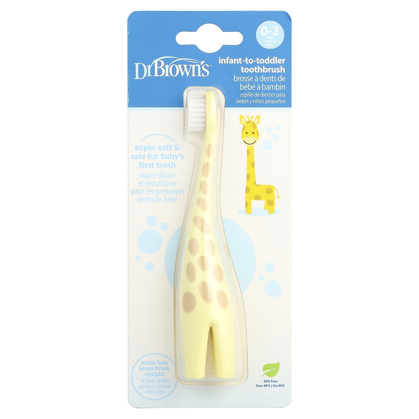 

Dr. Brown S, Toothbrush for Toddlers, Ages 0-3, Yellow, Giraffe, 1 Toothbrush